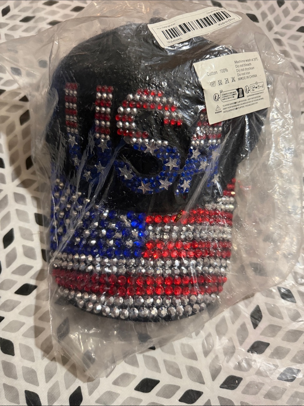 Embellished American Flag Baseball Cap - Red/Blue/Silver